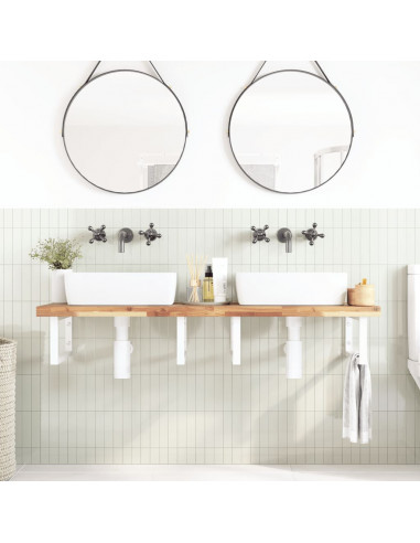 Ripiano a Parete per Lavabo in Acciaio e Massello di Acacia