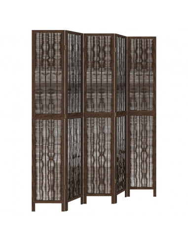 Divisorio Ambienti 5 Pannelli Marrone Scuro Massello Paulownia