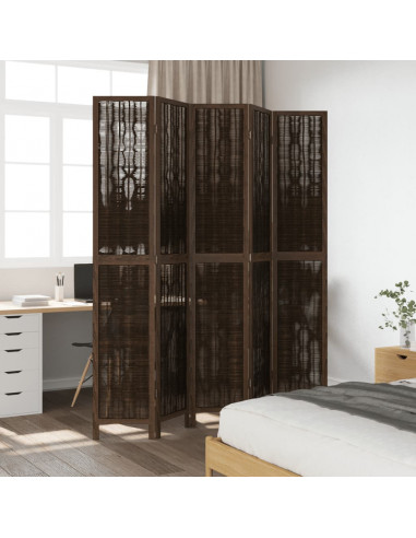 Divisorio Ambienti 5 Pannelli Marrone Scuro Massello Paulownia