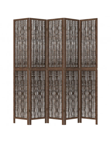 Divisorio Ambienti 5 Pannelli Marrone Scuro Massello Paulownia
