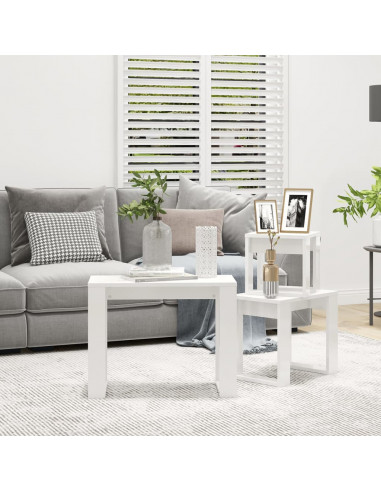 Tavolini Impilabili 3 pz Bianco Lucido in Legno Multistrato