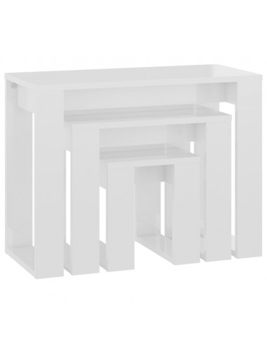 Tavolini Impilabili 3 pz Bianco Lucido in Legno Multistrato