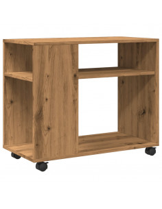 Tavolino con Ruote Rovere Artigianale 70x35x60 cm in Truciolato 2