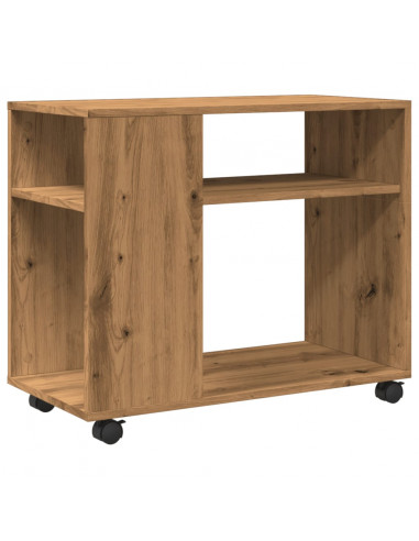 Tavolino con Ruote Rovere Artigianale 70x35x60 cm in Truciolato