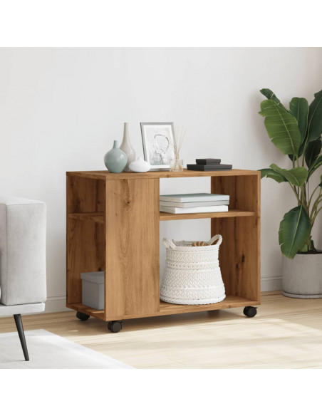 Tavolino con Ruote Rovere Artigianale 70x35x60 cm in Truciolato