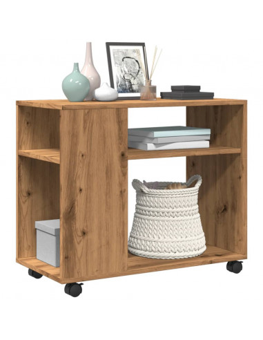 Tavolino con Ruote Rovere Artigianale 70x35x60 cm in Truciolato
