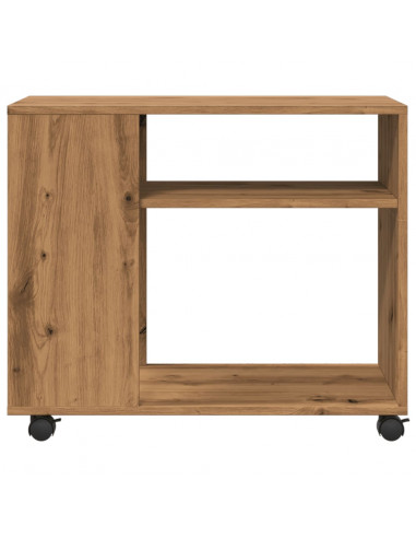 Tavolino con Ruote Rovere Artigianale 70x35x60 cm in Truciolato