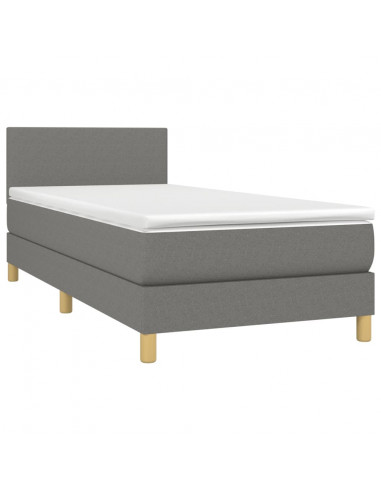 Letto a Molle Materasso e LED Grigio Scuro 80x200 cm in Tessuto