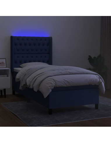 Letto a Molle con Materasso e LED Blu 90x190 cm in Tessuto