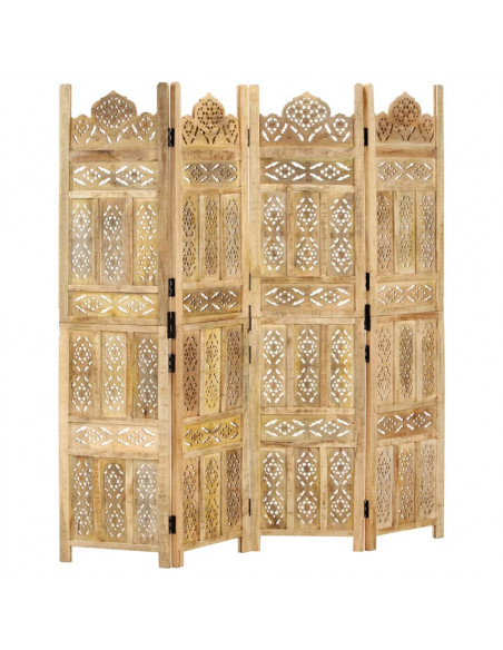 Divisorio a 4 Pannelli Intagliato 160x165cm Massello di Mango