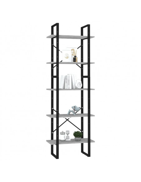 Libreria a 5 Ripiani Grigio Cemento 60x30x175 cm in Multistrato