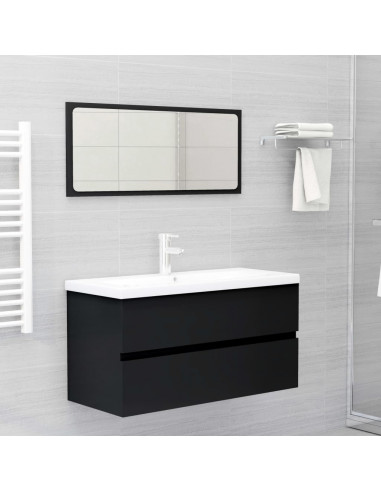 Mobile con Lavabo Integrato Nero in Legno Multistrato