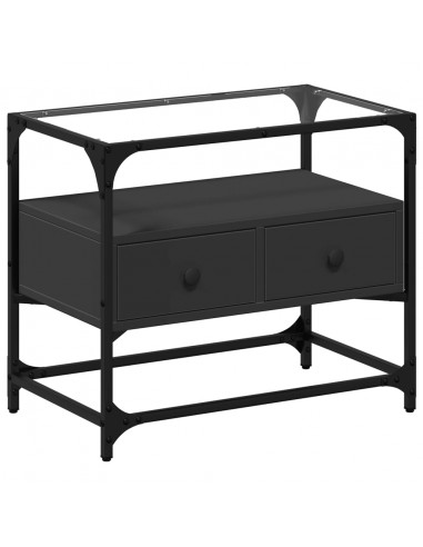Mobile TV con Piano in Vetro Nero 60x35x51 cm Legno Multistrato