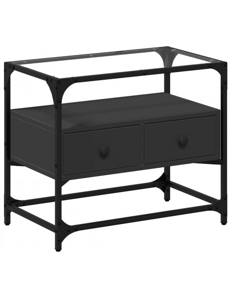 Mobile TV con Piano in Vetro Nero 60x35x51 cm Legno Multistrato