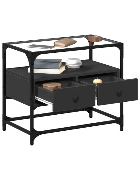 Mobile TV con Piano in Vetro Nero 60x35x51 cm Legno Multistrato