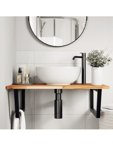 Ripiano a Parete per Lavabo in Acciaio e Massello di Acacia