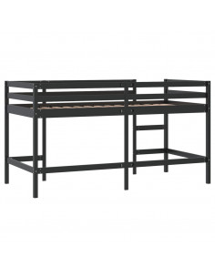 Letto Soppalco con Scala Bambini Nero 90x200cm Massello Pino 2