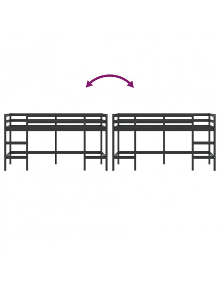 Letto Soppalco con Scala Bambini Nero 90x200cm Massello Pino