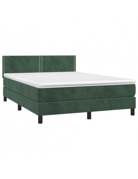 Letto a Molle con Materasso e LED Verde Scuro 140x200cm Velluto