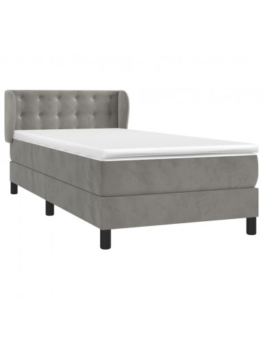 Giroletto a Molle con Materasso Grigio Chiaro 90x190 cm Velluto