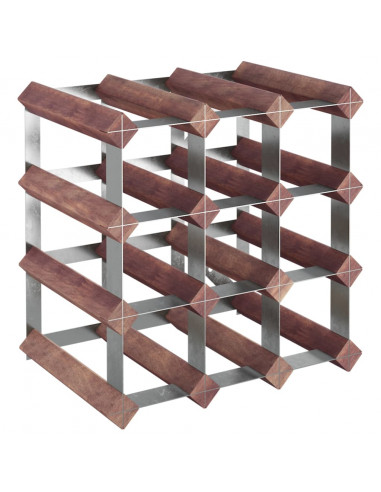 Portabottiglie per 12 Bottiglie Legno Massello di Pino Marrone