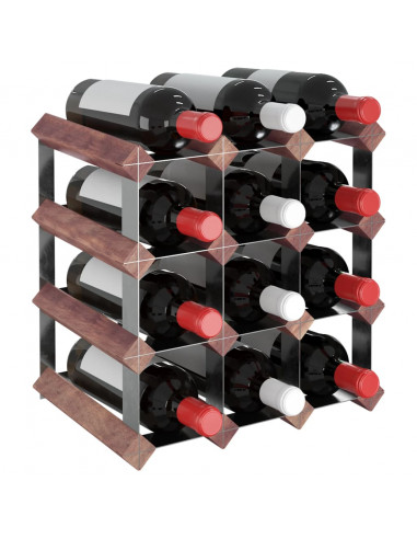 Portabottiglie per 12 Bottiglie Legno Massello di Pino Marrone