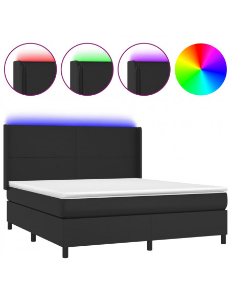 Giroletto a Molle con Materasso e LED Nero 160x200cm Similpelle
