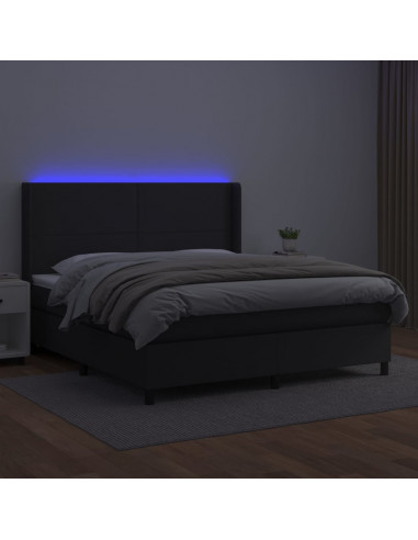 Giroletto a Molle con Materasso e LED Nero 160x200cm Similpelle