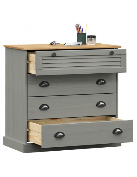 Cassettiera VIGO Grigia 80x40x76 cm in Legno Massello di Pino