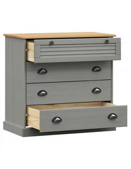 Cassettiera VIGO Grigia 80x40x76 cm in Legno Massello di Pino