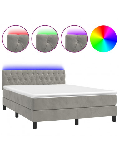 Letto a Molle Materasso e LED Grigio Chiaro 140x200 cm Velluto
