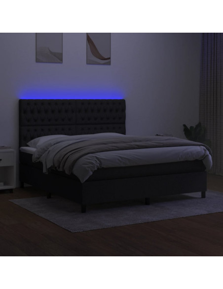 Letto a Molle con Materasso e LED Nero 160x200 cm in Tessuto