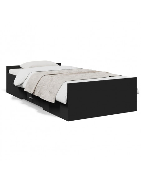 Giroletto con Cassetti Nero 90x190 cm in Legno Multistrato