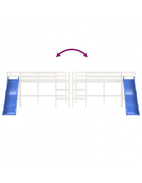 Letto Soppalco Scivolo Bambini Bianco 90x200 cm Massello Pino