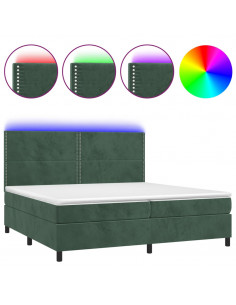 Letto a Molle con Materasso e LED Verde Scuro 200x200cm Velluto 2
