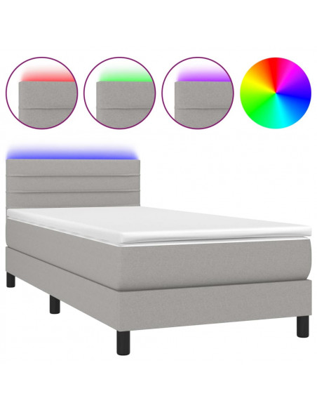 Letto a Molle Materasso e LED Grigio Chiaro 90x190 cm Tessuto