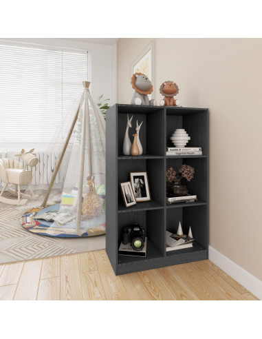 Libreria Grigia 70x33x110 cm in Legno Massello di Pino