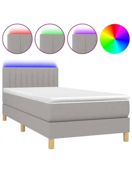 Letto a Molle Materasso e LED Grigio Chiaro 90x200 cm Tessuto