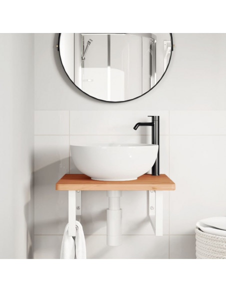 Ripiano a Parete per Lavabo in Acciaio e Massello di Faggio