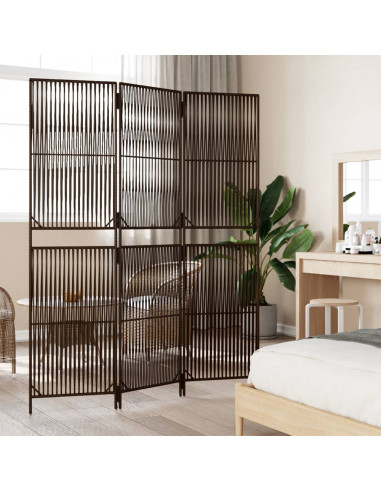 Divisorio per Ambienti a 3 Pannelli Marrone in Polyrattan