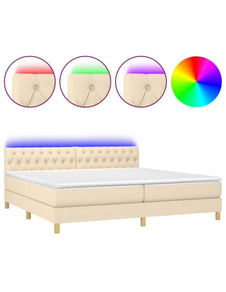 Letto a Molle Materasso e LED bianco 200x200cm in Tessuto