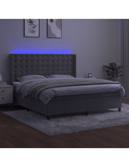 Letto a Molle Materasso e LED Grigio Chiaro 160x200 cm Velluto