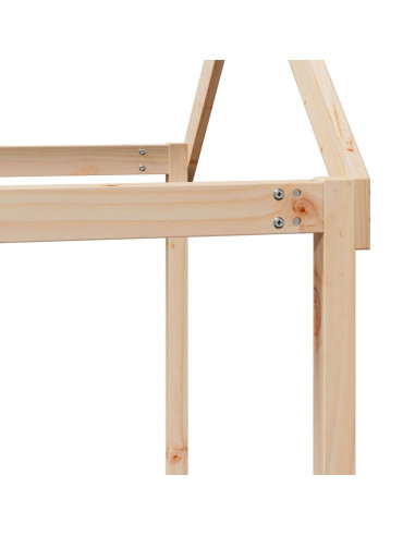 Letto a Soppalco con Tetto 75x190 cm in Legno Massello di Pino