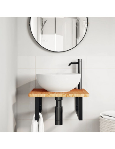 Ripiano a Parete per Lavabo in Acciaio e Massello di Rovere