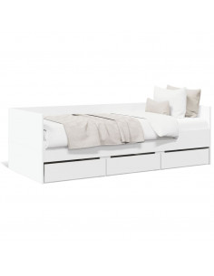 Divano Letto con Cassetti Bianco 75x190 cm in Legno Multistrato 2