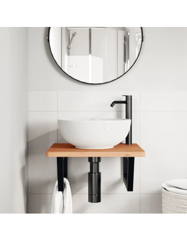 Ripiano a Parete per Lavabo in Acciaio e Massello di Faggio