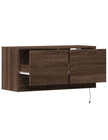 Mobile TV a Parete con Luci LED Rovere Marrone 80x31x35 cm