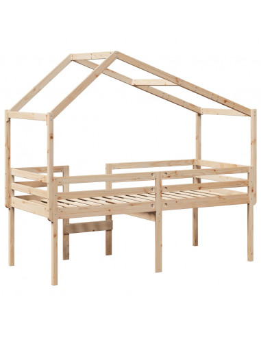 Letto a Soppalco con Tetto 80x200 cm in Legno di Pino