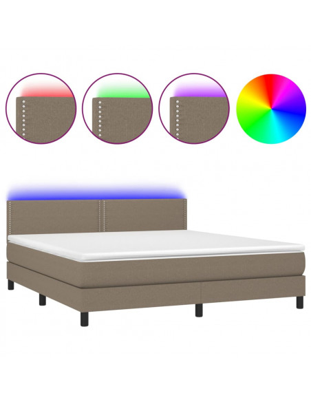 Letto a Molle con Materasso e LED Tortora 160x200 cm in Tessuto