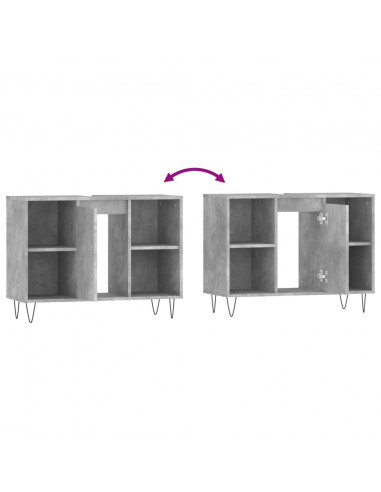 Armadietto da Bagno Grigio Cemento 80x33x60cm Legno Multistrato